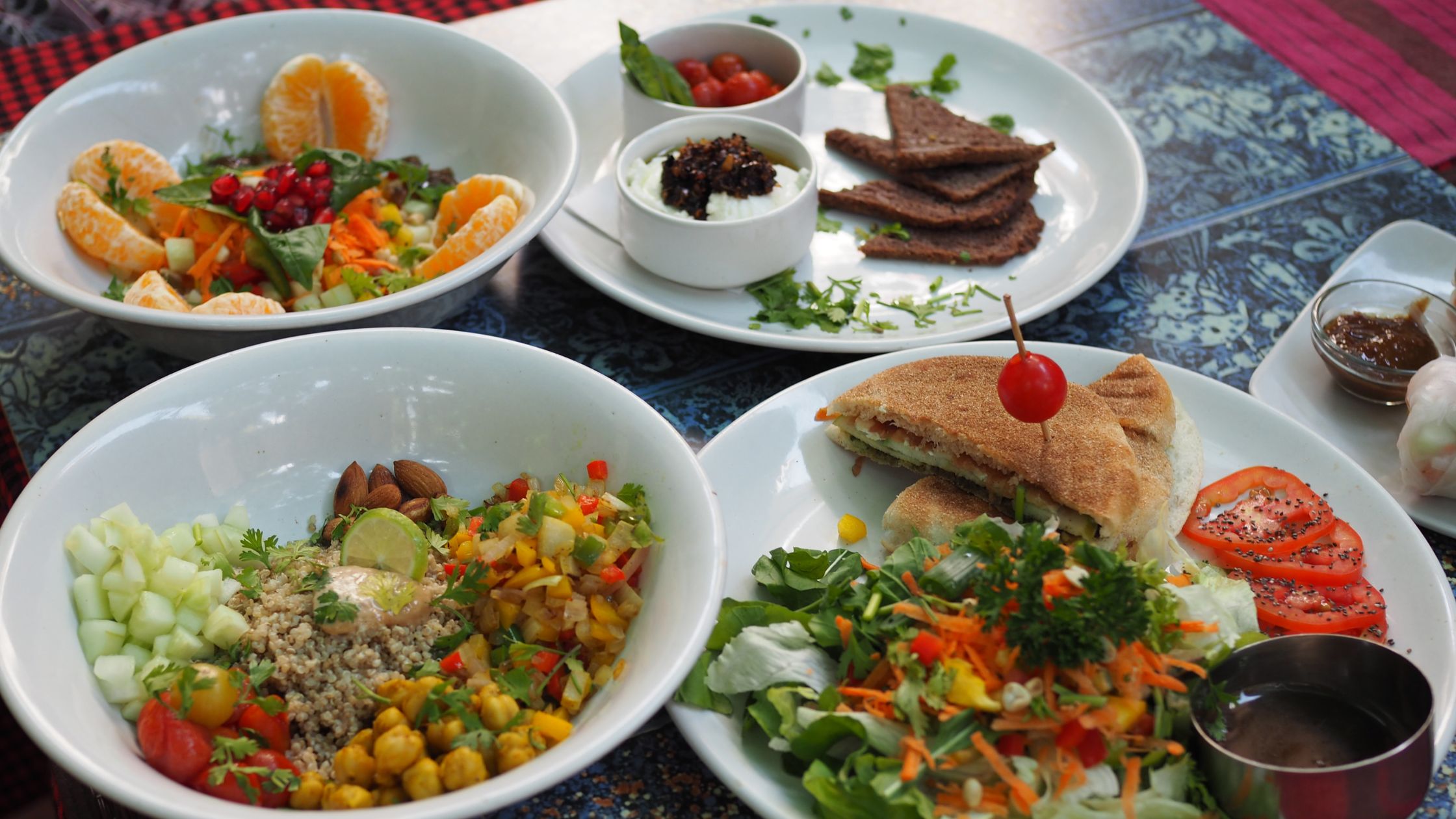 Ayurvedic foods on a wooden table for holistic health