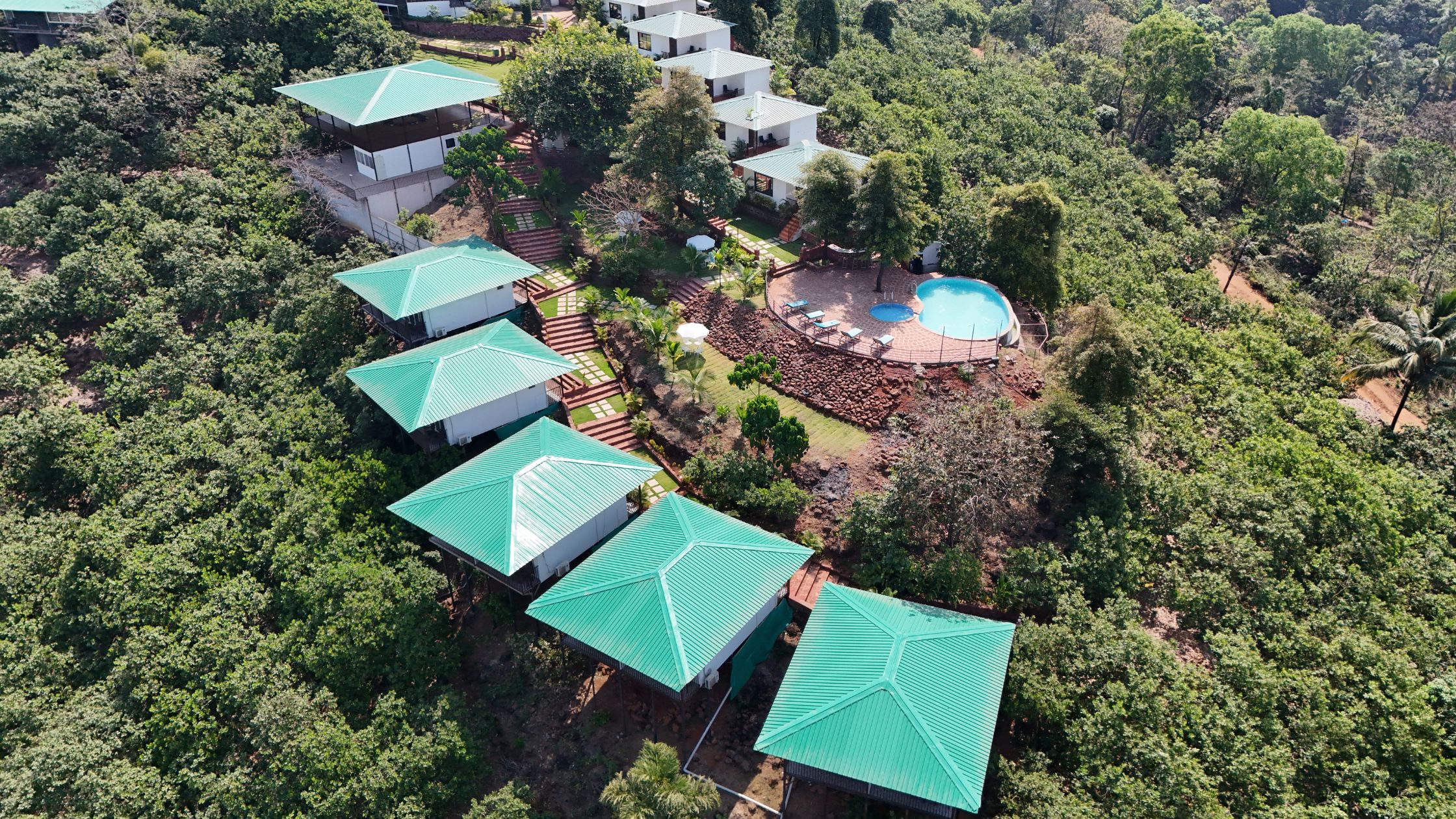 Hillside yoga retreat centre in North Goa surrounded by nature, close to Arambol beach.