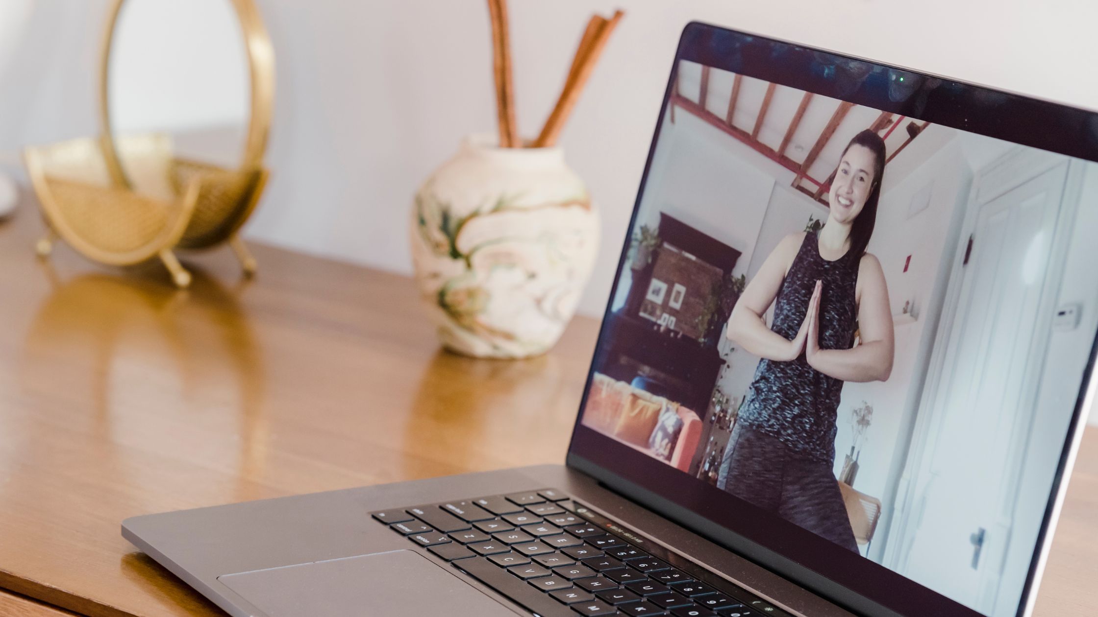 Group of students joining a live yoga class online via video call